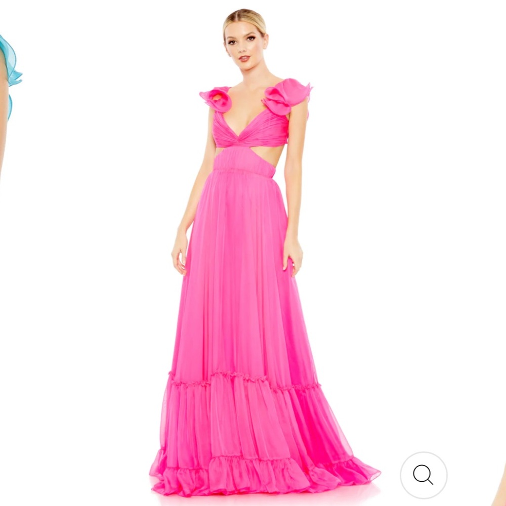 Mac Duggal RUCHED RUFFLED SHOULDER CUT OUT LACE UP GOWN Size 10 Pink New